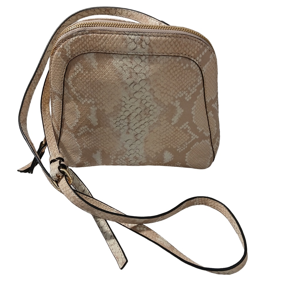 Tignanello Womens Blush Beige Leather Snake Print Crossbody Handbag 9x7x2